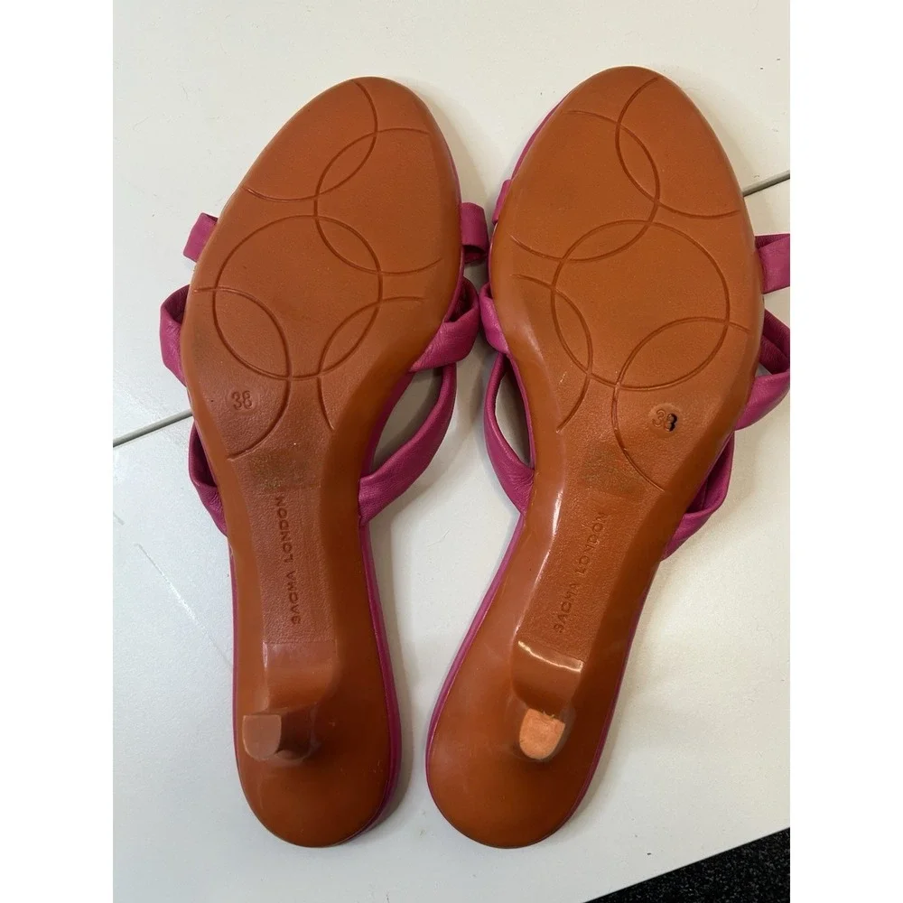 Sacha London Sandals Womens 7.5 Pink Leather Flip Flop‎ Thongs Low Wedge Heel - Picture 10 of 10